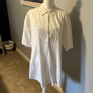 White smocked top button down